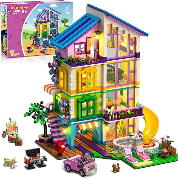 HOGOKIDS Girls House Building Set with LED Light & Car for Kids Role Play