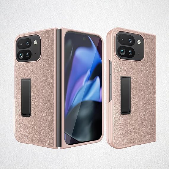 Case for Google Pixel 10 Pro Fold - Premium PU Leather Cover with Hidden Stand and Integrated Screen Protector, Ultra-Thin, Shockproof and Fingerprint Resistant, Rose Gold
