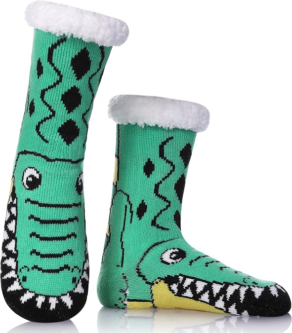 DYW Mens Slipper Socks Animal Fuzzy Non Slip Fluffy Winter Warm Soft Thick Fleece lined Thermal Home Socks