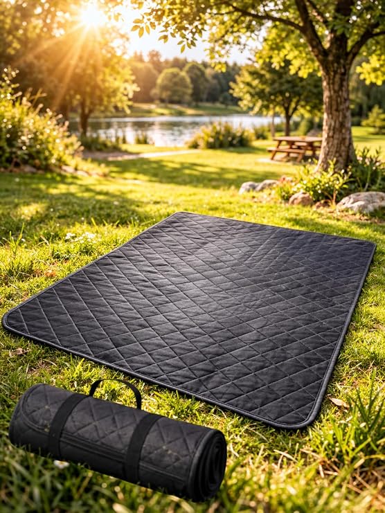 Beylini Piknik Örtüsü Baklava Desen Kamp Matı Isıya Suya Dayanıklı Taşınabilir Saklanabilir Plaj Çim Sofra 4 Ölçü (Siyah, 150x200 cm)