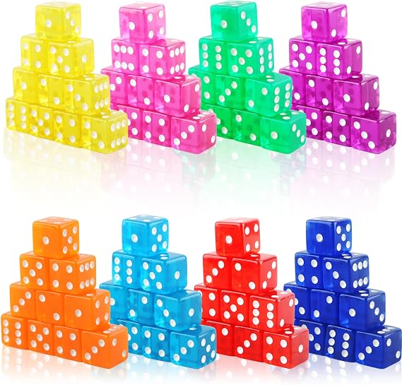 80 Pcs 19mm Acrylic Dice Translucent D6 Casino Dice Colored Game Dices Bulk for Board Game Vegas Casino Birthday Themed Party Supplies, 8 Colors