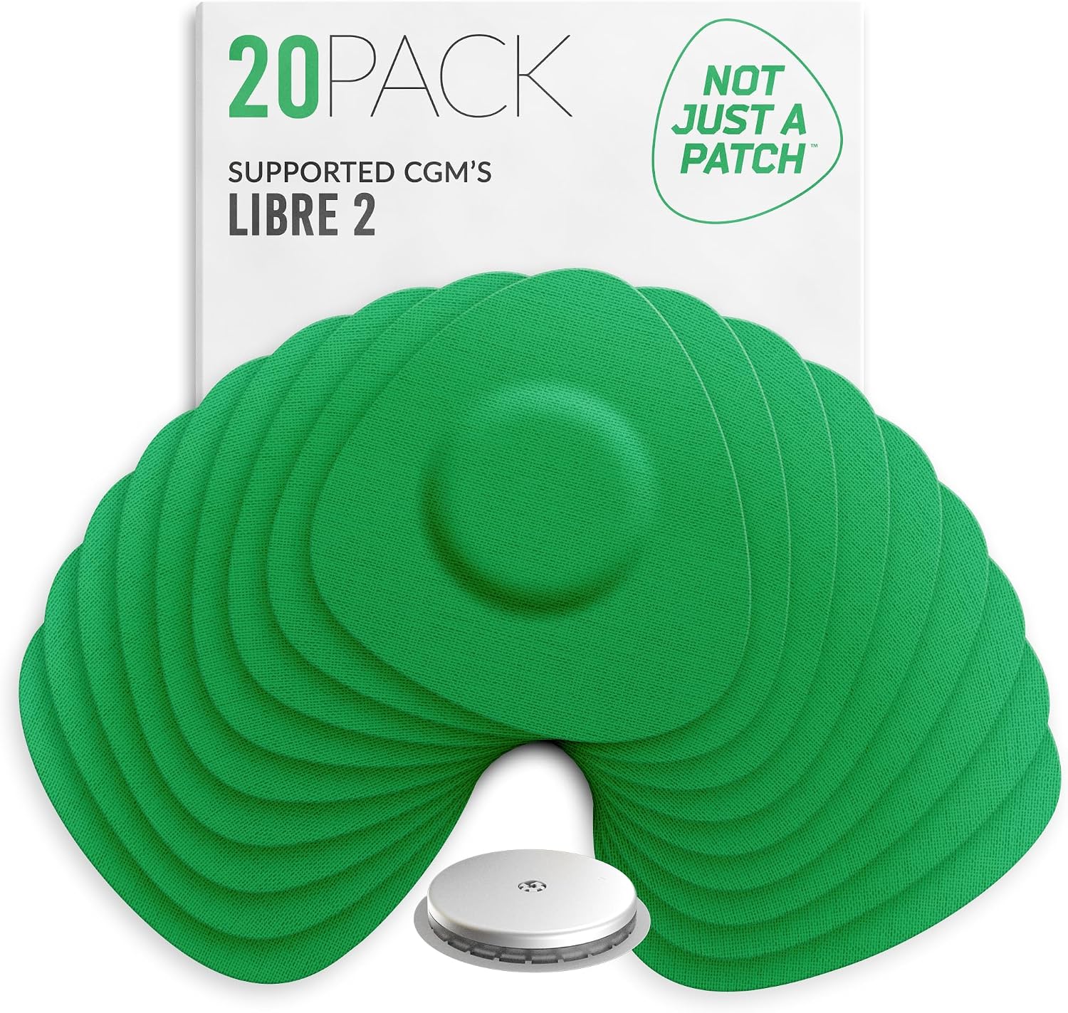 Not Just A Patch Freestyle Libre 2 Sensor Covers 20 Pack Lingo CGM Patches for Freestyle Libre 2 - Water Resistant & Durable for 10-14 Days - Green