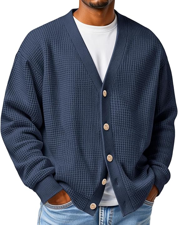 Men Cardigan Sweater Comfy Knitted Relaxed Long Sleeve Cardigan Classic Lightweight Open Front Button Down Sweater