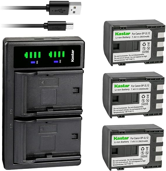 Kastar 3-Pack Battery and LTD2 USB Charger Compatible with Canon Elura 40 MC, Elura 50, Elura 60, Elura 65, Elura 70, Elura 80, Elura 85, Elura 90, FV500, FVM20, FVM30, FVM100, FVM200, MVX45i Cameras