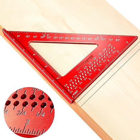 7 inch Carpenter Square, 1/16" Precision Hole Scribing Square Tools, 0-90 Aluminum Alloy Rafter Square, Woodworking Square Tools AM13D
