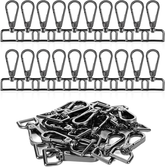 20 Pcs Metal Swivel Lobster Clasp Hooks,D Rings Purse Hardware for Bag Making,Purse Strap Hardware Push Gate Snap Hooks Trigger Clips for DIY Crafts Keychain Purse Handbag Making (Black,1 Inch)