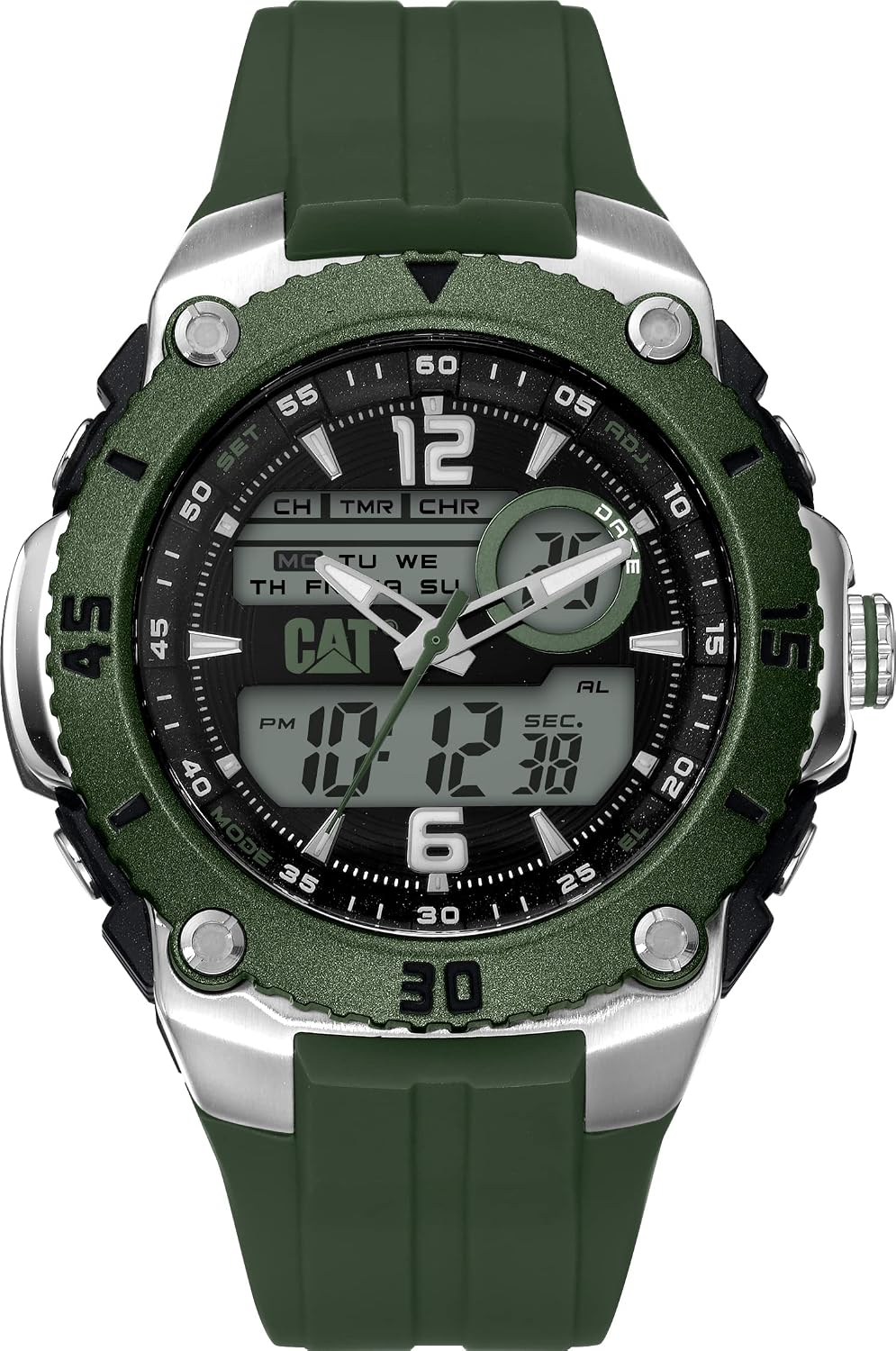 CAT 'Sportica' Men Watch, 47mm case, Black face, Stainless Steel case, Green Strap, ME.135.23.133