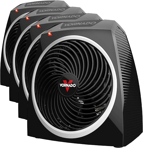 Vornado VH5 Personal Vortex Space Heater, 2 Heat Settings, Cool-Touch Exterior, Tip-Over Protection, Quiet Operation, Heater for Desktop, Office, and Personal Heating, Black | (Pack of 4)