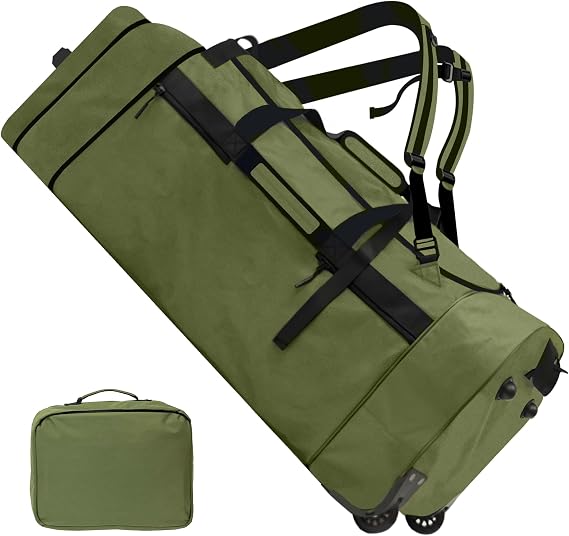 110L 120L Rolling Duffel Bag with Wheels - 28 Inch Heavy Duty No Sag Waterproof Travel Duffel, Foldable Lightweight Luggage with Shoulder Straps Dividers for Camping Cargo Air Travel