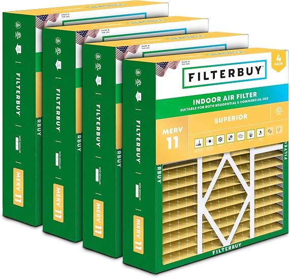 Filterbuy 20x25x5 Air Filter MERV 11 Pet & Allergy Defense (4-Pack)