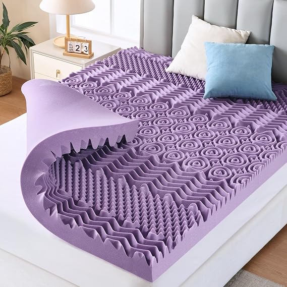 MUXHOMO 3 Inch King Size Mattress Topper, 7-Zone Gel Infused Mattress Topper, Egg Crate Memory Foam Mattress, Lavender Gel Infused Bed Pad, CertiPUR-US Certified (76"80", Lavender)