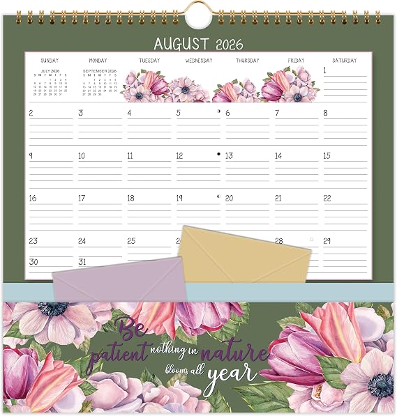 Wall Calendar 2026-2027, Jul. 2026 - Dec. 2027, 11.2" x 11.2", 18 Month | Pocket Calendar, 2026-2027 Calendar with Pockets, Calendars for Office School Home - 12 Different Floral