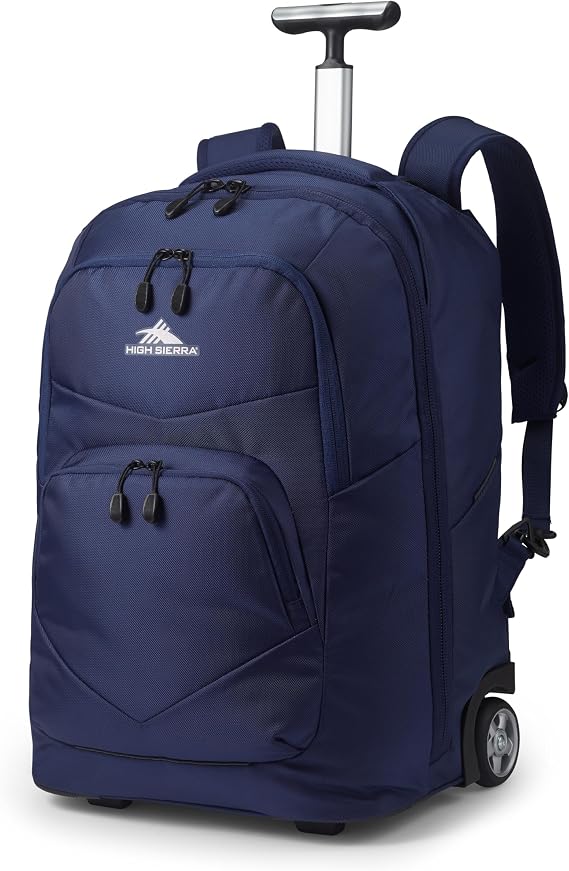 High Sierra Freewheel Pro Wheeled Laptop Backpack Bookbag for Travel or Work with Rotating Handle and Padded Laptop Sleeve, True Navy