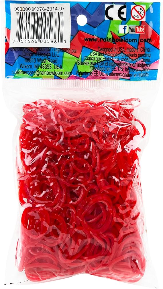 Rainbow Loom Jelly Collection: Red Rubber Bands with 24 C-Clips (600 Count)