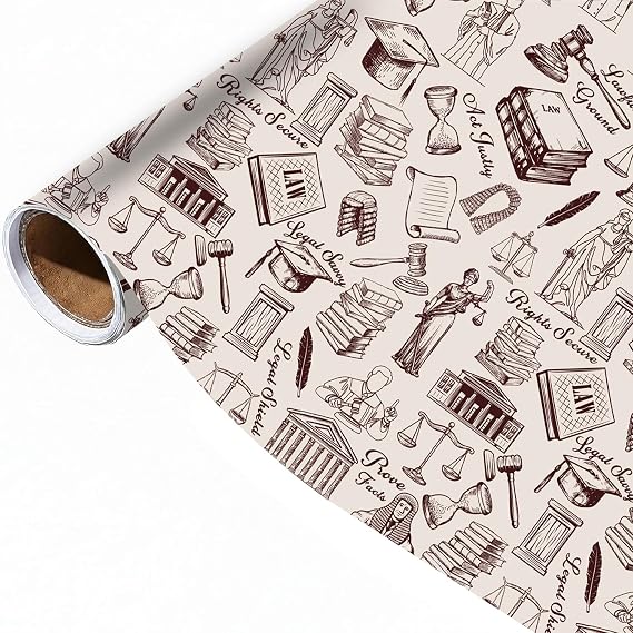 Pineraap Law Wrapping Paper Legal Themed Wrapping Paper Roll, Vintage Law Gift Wrap for Lawyer, Law School Graduation, Bar Exam, Attorney, Judge, Law Student, 17 Inch x 16.4 Feet