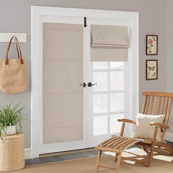 NICETOWN 100% Blackout French Door Curtain Adhesive Top & Magnetic Lift