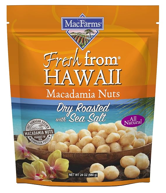 Macadamia Nuts | MacFarms Dry Roasted Macadamia Nuts 24 OZ (1 Pack) - Premium Roasted Nuts with Sea Salt Fresh From Hawaii, Sea Salt Flavored Healthy Snack | Fresh From Hawaii, Healthy Snack, Resealable Bag