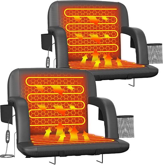 Suteck Heated Stadium Seats for Bleachers 2-Pack, 21" Wide with USB Heat