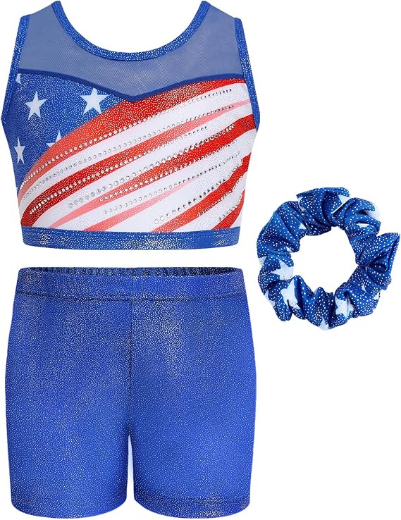JiAmy Two Piece Gymnastics Leotards for Girls with Shorts 2PCS Workout Set