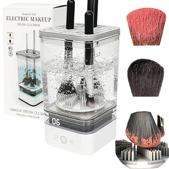 Automatic Makeup Brush Cleaner Machine with Deep-Cleaning Silicone Scrubber