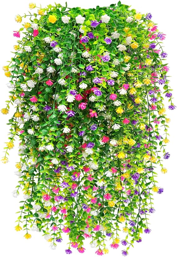 Yueshop 4Pcs Artificial Hanging Flowers, Artificial Hanging Plants Outdoor