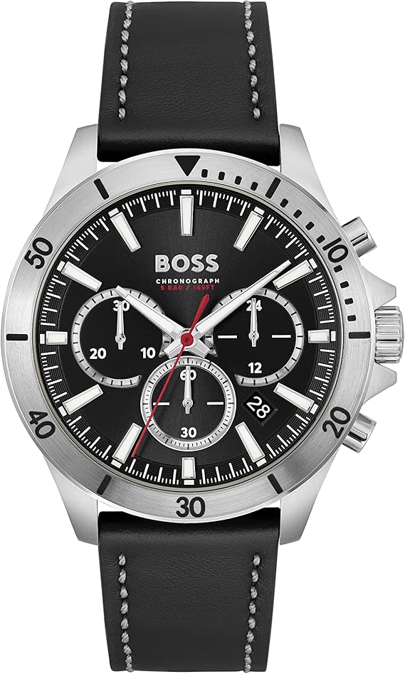 BOSS Chronograph Quartz Watch for Men Collection Troper with Leather or Stainless Steel Strap