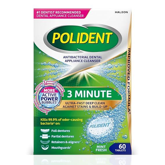 Polident 3 Minute Antibacterial Retainer Cleaner Tablets, 60 Count