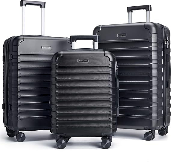 LIGHT FLIGHT Luggage Sets 3 Pcs Suitcase with Wheels,20"/24"/28",Black