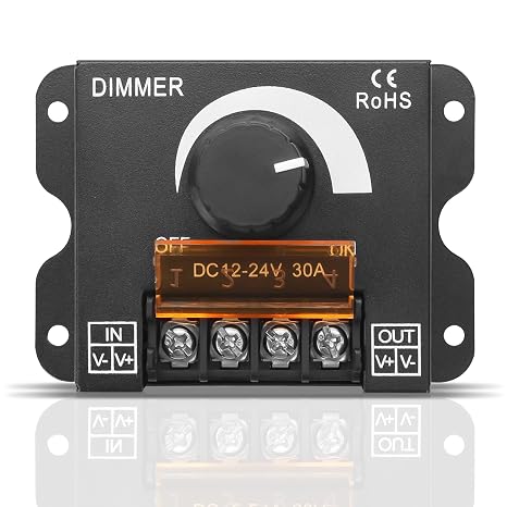 YAODHAOD LED Light Strip Dimmer,DC12V-24V 30A PWM Dimming Controller,Dimmer Adjustable Brightness Rotary ON/Off (1PCS)