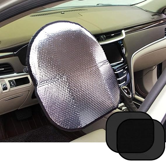 Big Ant Steering Wheel Cover Sun Shade + Bonus Side Window Sunshade-Heat Reflector Fit Most Jumbo/Standard Car-Sliver (20.1"X 17.3")
