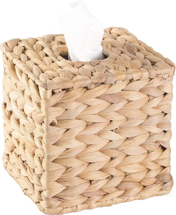 Vintiquewise Water Hyacinth Wicker Square Tissue Box Cover, Brown (N3060031.SQ)