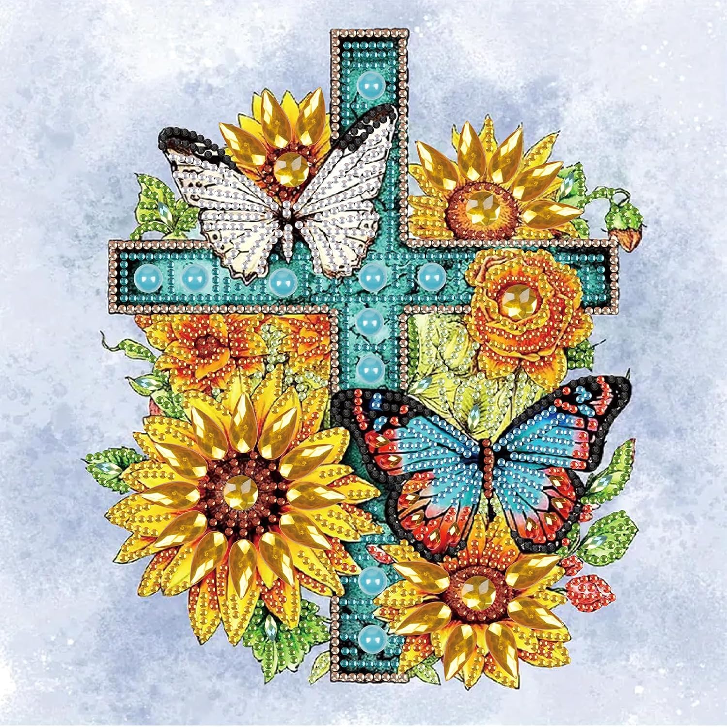 Diamond Art Painting Kits for Adults, 5D Special Shape Diamond Art Kits for Beginners, Crystal Rhinestones Diamond Art Painting for Home Wall Decoration Gift 12×12inch, Sunflower Butterfly Cross