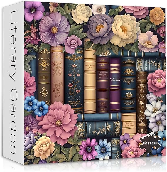 Vintage Book Puzzle for Adults 1000 Pieces,Book Flower Puzzle Bookshelf Library,PICKFORU Wildflower Pages Jigsaw Puzzles 1000 Pieces, Retro Literary Garden Floral Aesthetic Art