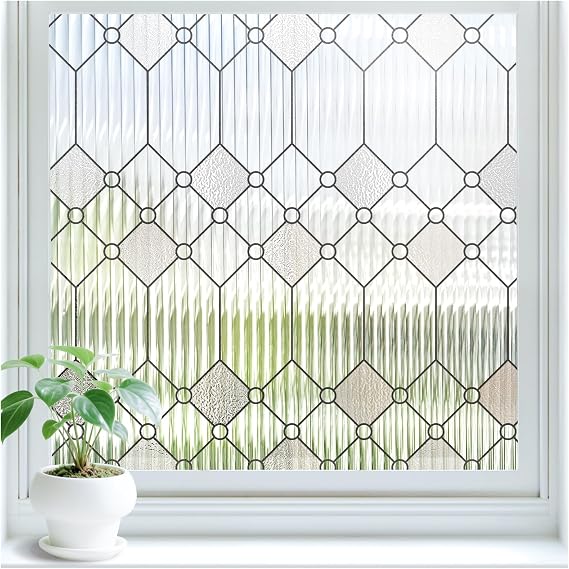 Lifetree Leaded Reeded Glass Window Film Privacy, Frosted, 44.5x200cm