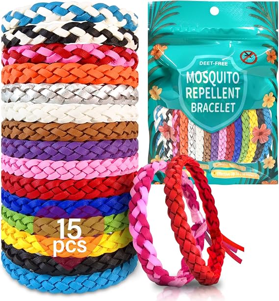 Mosquito Repellent Bracelet 15 Pack, Adjustable Leather Mosquito Bands Natural Insect Repellent Wristbands for Adults and Kids 300 Hour Insects Protection Wristbands Tools