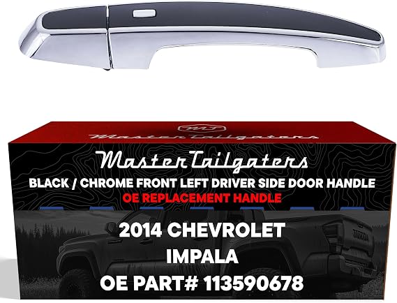 Master Tailgaters Black/Chrome Exterior Door Handle Replacement for Chevrolet Impala 2014 (LTZ Model, 4 Pin) OE Part # 13590678 | Front Left Driver Side | Easy to Install