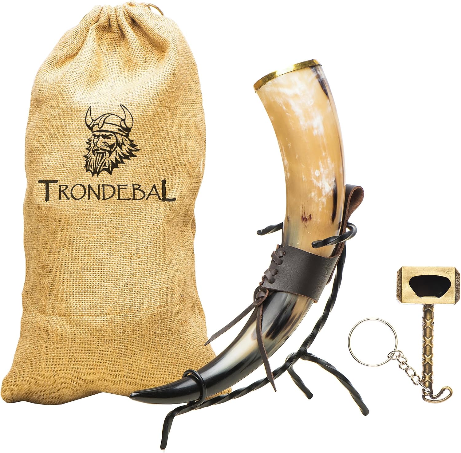 Large Viking Drink Horn with Stand 15-20oz Natural Cow Horn | Unique Beer Gifts for Men and Women Home Decor Accessories | Medieval Stein for Ale, Mead, Whiskey
