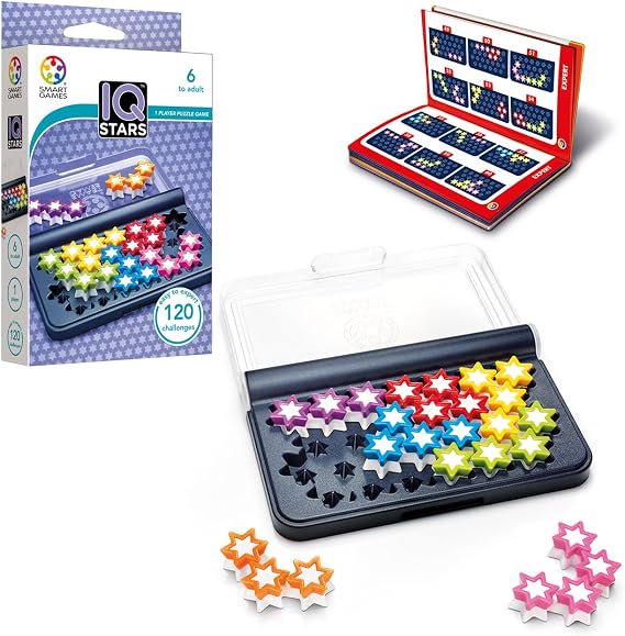 SmartGames IQ Stars Compact Travel Puzzle Game with 120 Challenges, Brain-Boosting Logic Game for Kids & Adults, Single-Player STEM Toy
