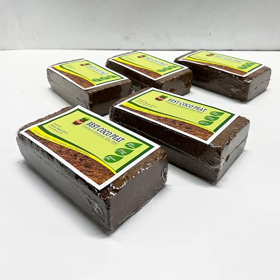 Best Coco Peat - Premium Coconut Coir Pith 5 Brick Pack 650gm/1.4 Lbs | 100% Organic | Expands Approx 2.3 Gallon | Lowest EC and Ph Balance