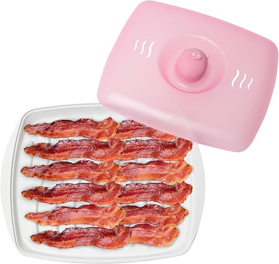 Joie Piggy Bacon Tray – Microwave Bacon Cooker with Grooved Design, BPA-Free, Pink