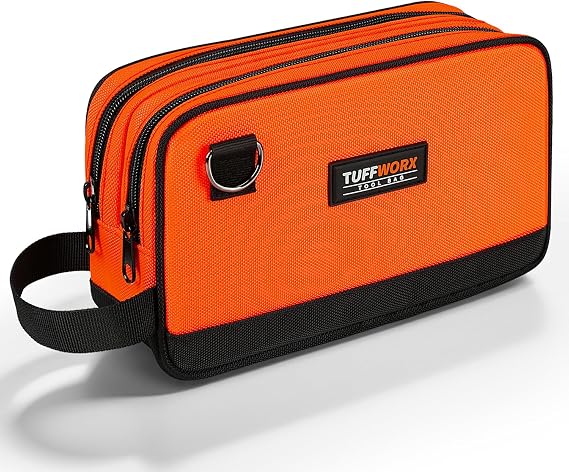 Tool Bag, Small Tool Bag with Dual Compartment, 10 Inch, Orange