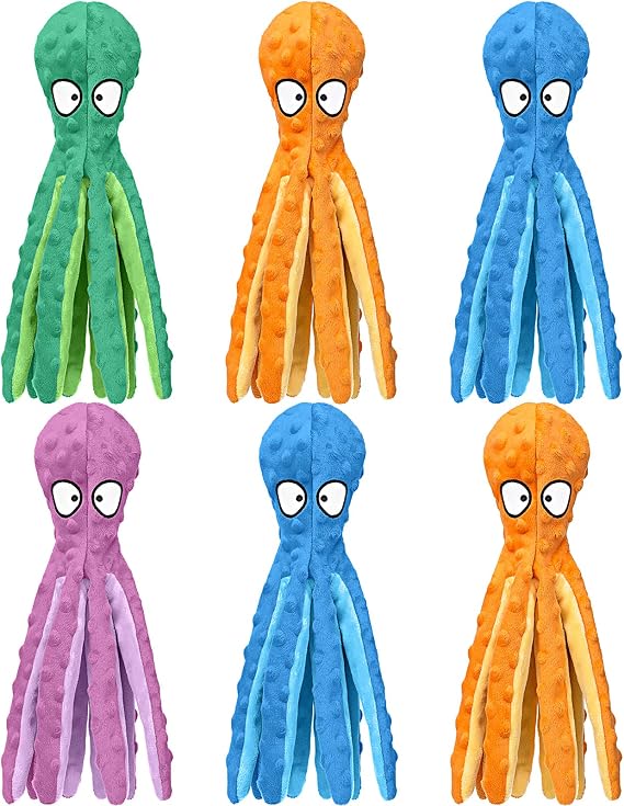 Vinsot 6 Pack Octopus Dog Toy No Stuffing Crinkle Octopus, Colorful