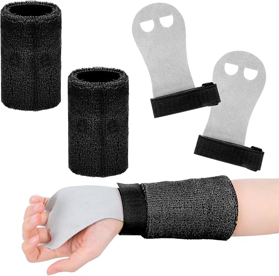 JIEYAO 2 Sets Gymnastics Hand Grips Wristbands Set, Gymnastics Accessories for Kids, Gymnastic Bar Palm Protection and Wrist Support Sports Equipment for Boys Girls Workout & Exercise(Black)