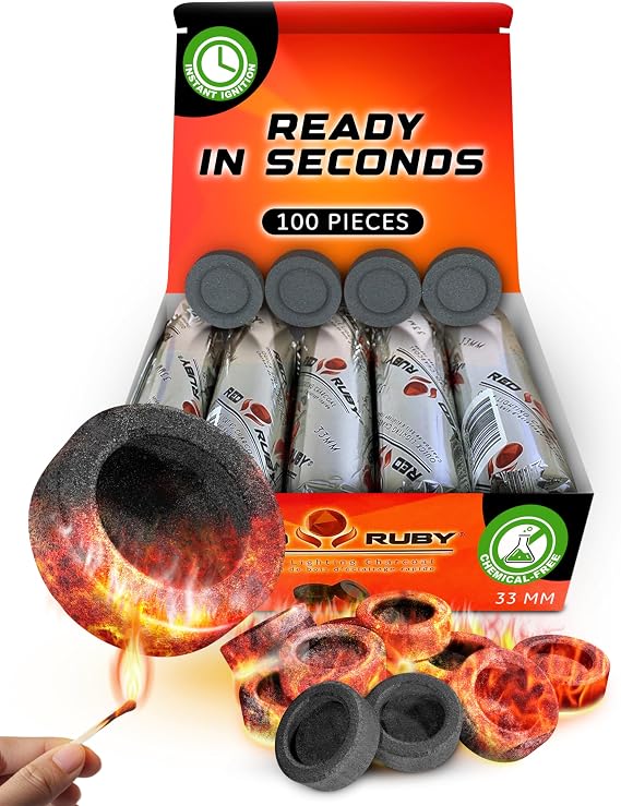 Coal Disks for Incense - Pack of 100 Coal Briquettes - 10 Rolls of 10 Tablets - Quicklighting - Slow Burning