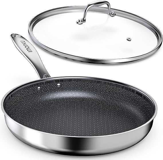 imarku 12" Non Stick Frying Pan with Lid, 5.5-Quart Deep Skillet