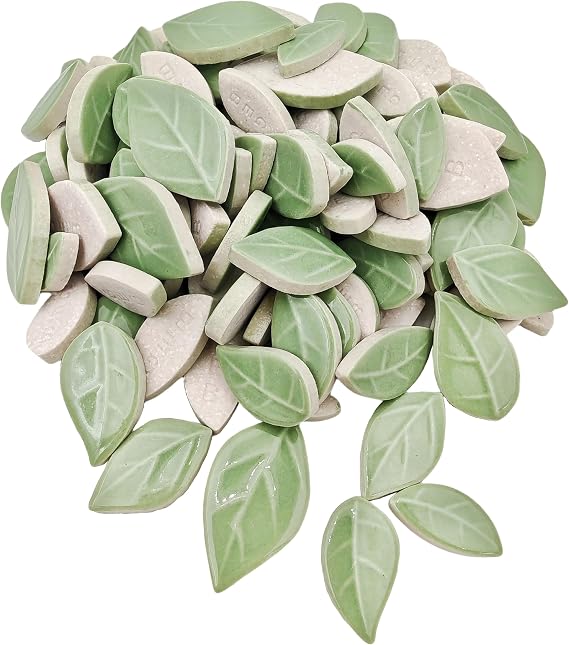 500g/1.1lb Leaf-Shaped Ceramic Mosaic Tiles,Ceramic Mosaic Pieces for Crafts,Home Decoration or DIY Crafts,Mosaic Making Supplies. (Light Green)