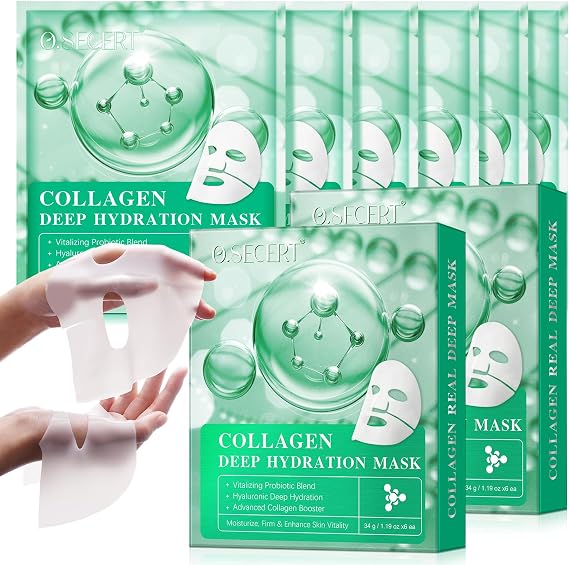Korean Collagen Face Mask, Bio Real Deep Mask Collagen Mask Overnight, Anti-Aging Hydrating Overnight Hydrogel Mask Collagen Face Masks for Firming Elasticity Moisturizing, Korean Face Mask 6PCS