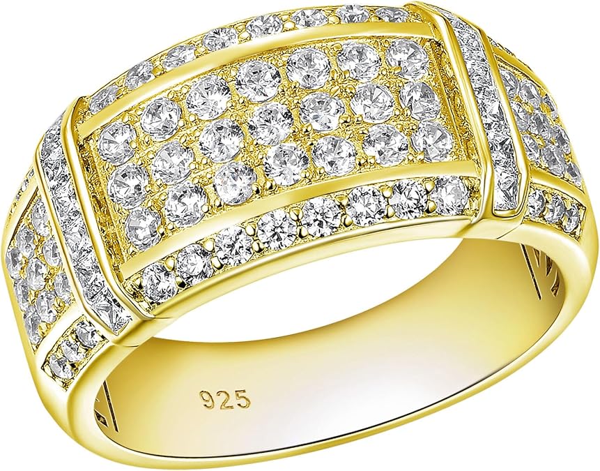 SHELOVES Mens Wedding Rings Wedding Band for Men Him Multi Row Round Cut CZ