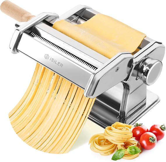 3-in-1 Pasta Maker, 9 Thickness Settings, Dough Rollers & 2 Size Cutters | Stainless Steel Construction, Sturdy & Durable, Easy to Clean, Rust-Resistant