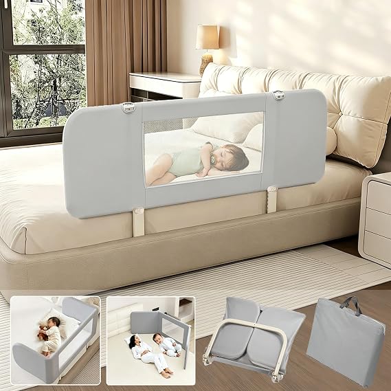 Portable Baby Bed Rail for Toddlers, Foldable Variable Shaped Travel Bed Guard Rails with 3 Angles Lock for Trip, No-Install Bed Bumper for Kids, Fits for Twin/Full/Queen/King Size